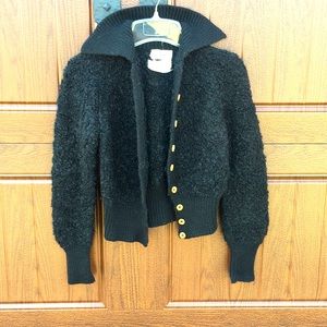 1970s Wool Woman’s Sweater - Black w/ Wood Buttons